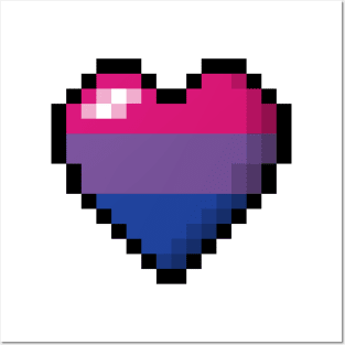 Large Pixel Heart Design in Bisexual Pride Flag Colors Posters and Art